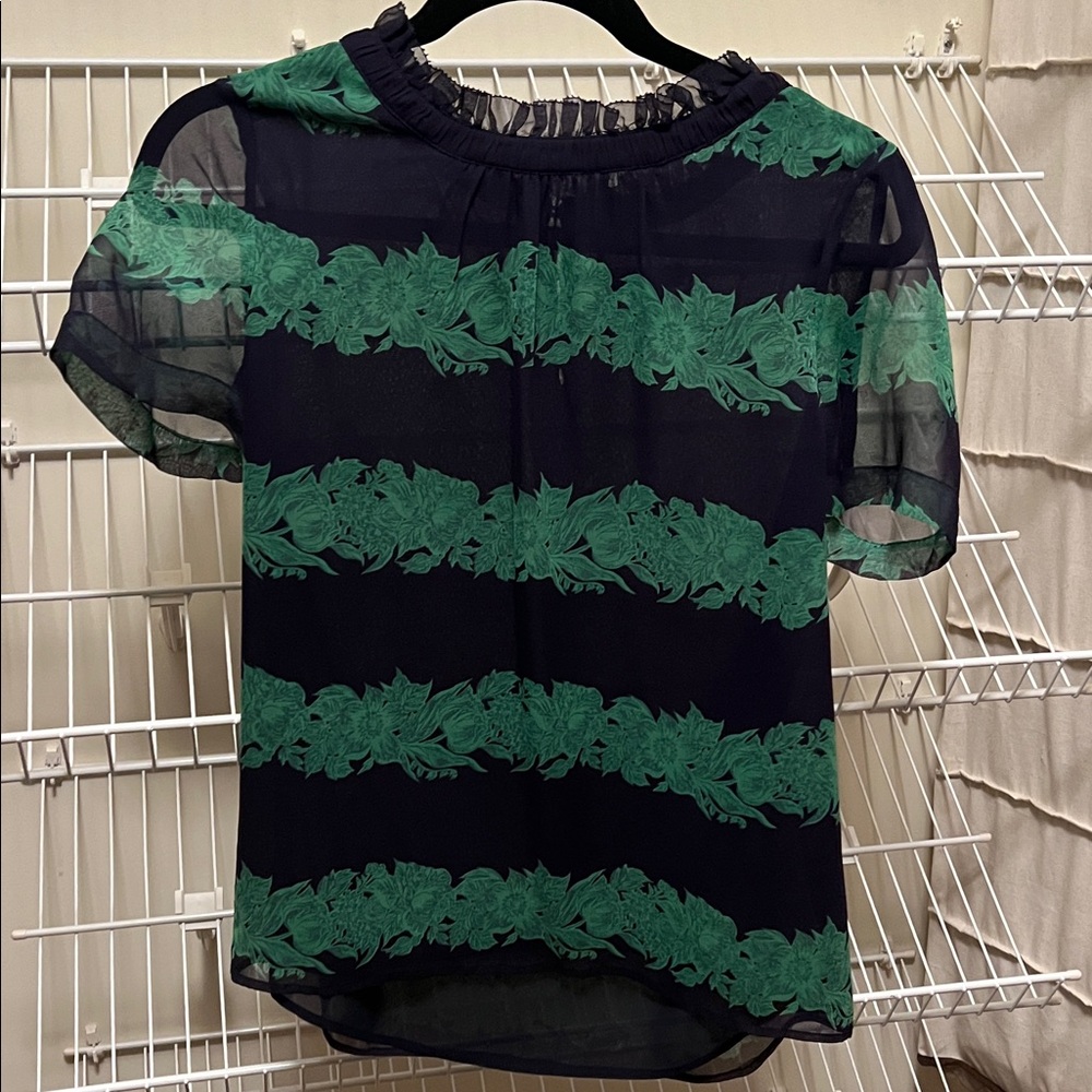 Elegant J Crew Green and Black Sheer Women's Top